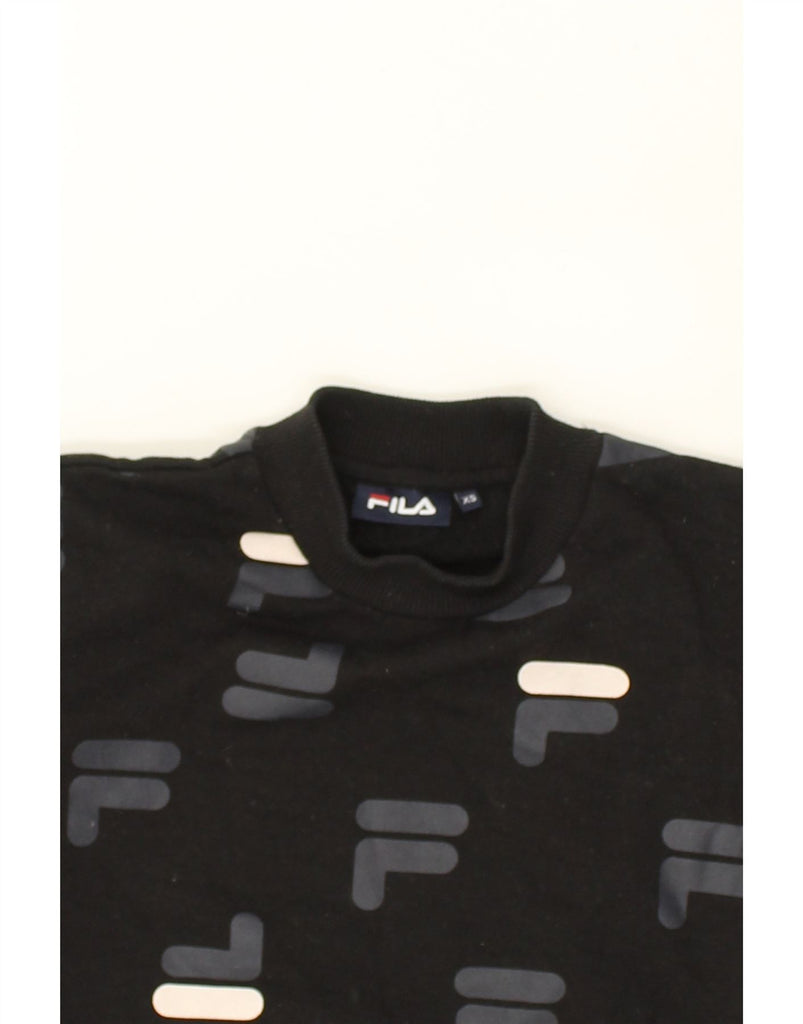 FILA Womens Crop Sweatshirt Jumper UK 6 XS Black Cotton | Vintage Fila | Thrift | Second-Hand Fila | Used Clothing | Messina Hembry 