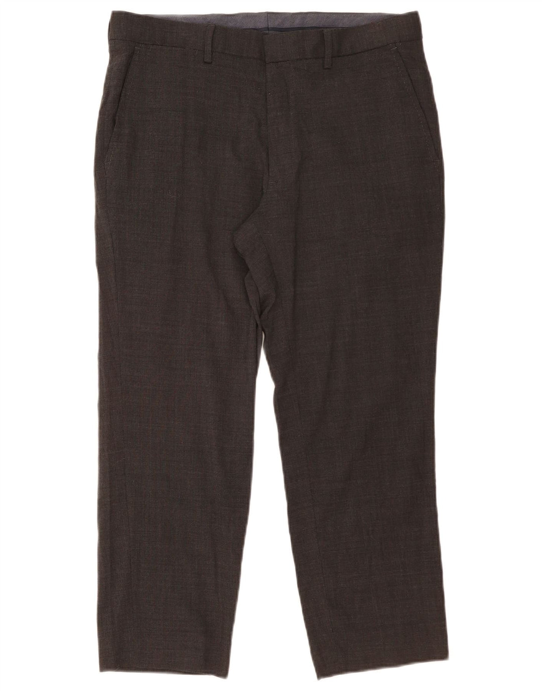 Marks & Spencer Mens Crop Straight Suit Trousers W34 L25 Grey Wool