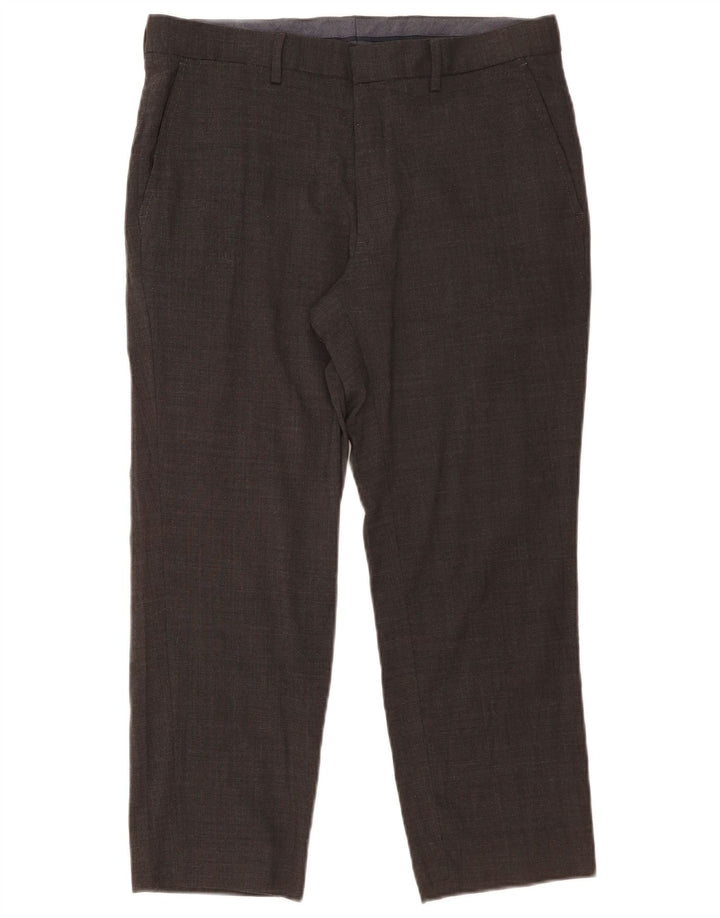 Marks & Spencer Mens Crop Straight Suit Trousers W34 L25 Grey Wool