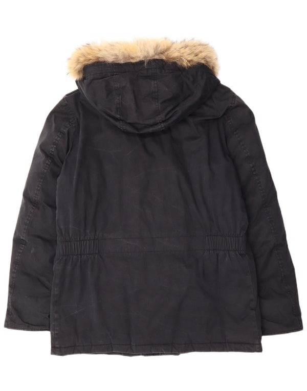 Holubar Mens Hooded Parka Jacket UK 42 XL Navy Blue Polyester