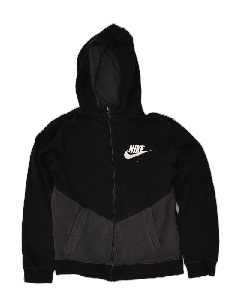 NIKE Boys Zip Hoodie Sweater 12-13 Years Large Black Colourblock Cotton | Vintage Nike | Thrift | Second-Hand Nike | Used Clothing | Messina Hembry 