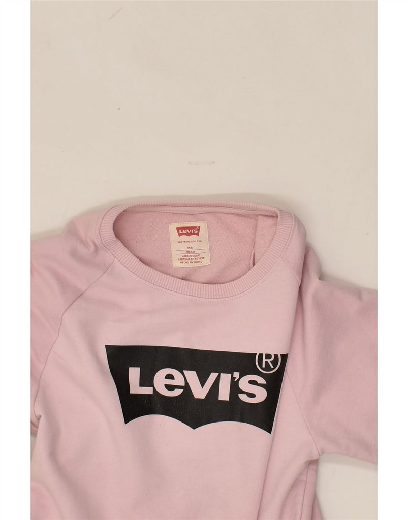 LEVI'S Girls Graphic Sweatshirt Jumper 13-14 Years Pink Cotton | Vintage Levi's | Thrift | Second-Hand Levi's | Used Clothing | Messina Hembry 