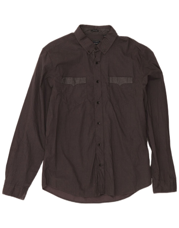 Guess Mens Slim Fit Shirt UK 36 Small Grey Geometric Cotton