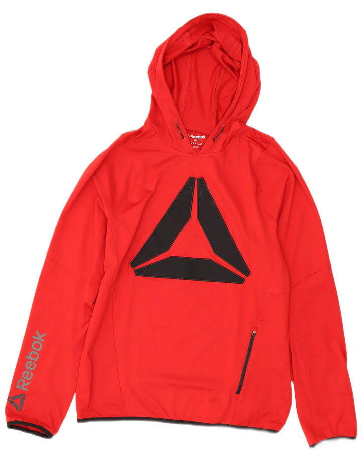Reebok Mens Graphic Hoodie Jumper Medium Red Polyester