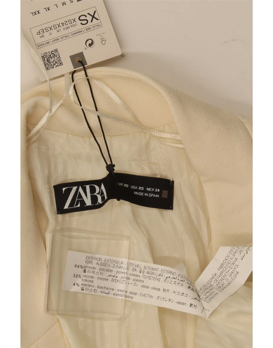 Zara Womens Overcoat UK 6 XS White Polyester