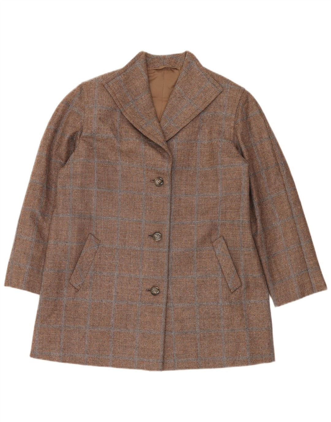 Vintage Womens 3 Button Blazer Jacket UK 14 Large Brown Check