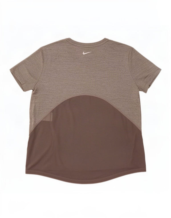 Nike Womens Dri Fit T-Shirt Top UK 14 Medium Grey Colourblock Polyester