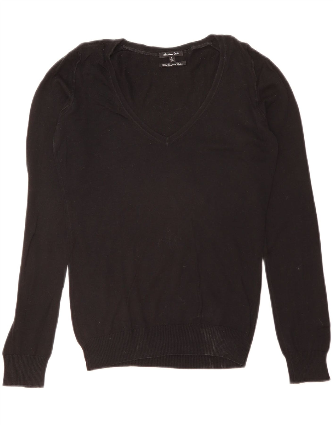 Massimo Dutti Womens V-Neck Jumper Sweater UK 10 Small Black