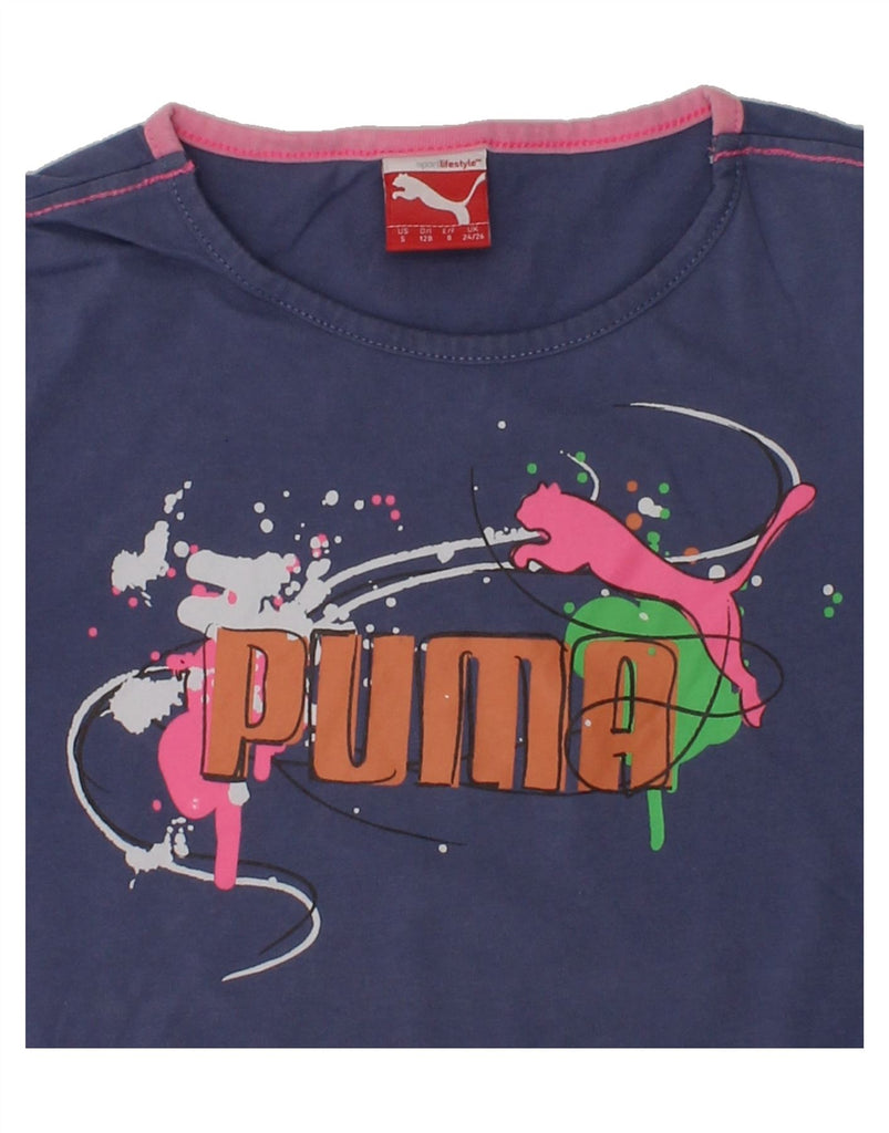 PUMA Girls Graphic T-Shirt Top 7-8 Years Small Blue | Vintage Puma | Thrift | Second-Hand Puma | Used Clothing | Messina Hembry 