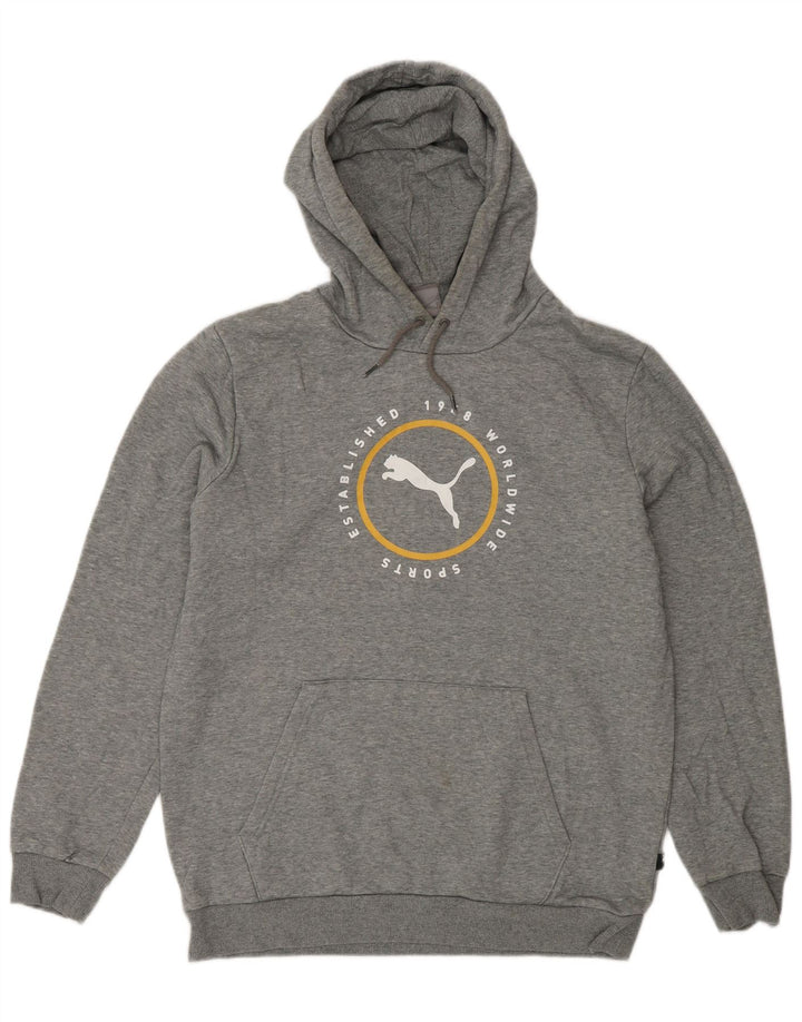 PUMA Mens Graphic Hoodie Jumper Medium Grey Cotton