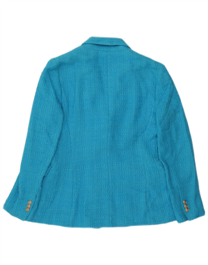 Zara Womens Double Breasted Blazer Jacket UK 12 Medium Blue Cotton