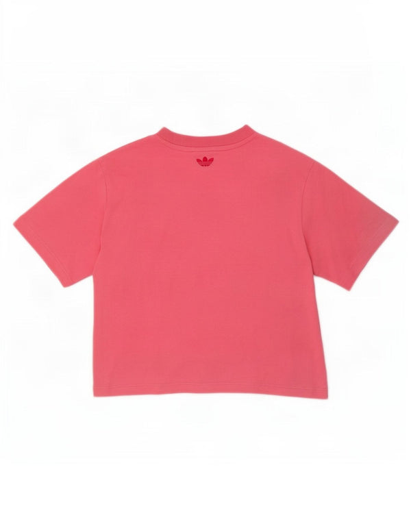 Adidas Womens Crop Graphic T-Shirt Top UK 10 Small Pink Cotton