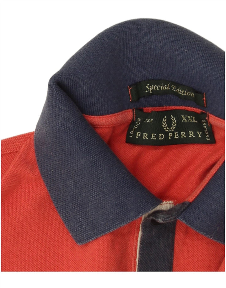 Fred Perry Mens Polo Shirt 2XL Red Colourblock Cotton