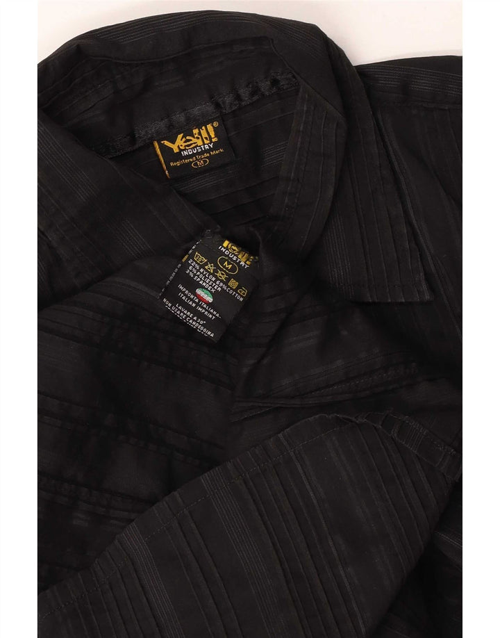 Yell! Mens Short Sleeve Shirt Medium Black Striped Cotton