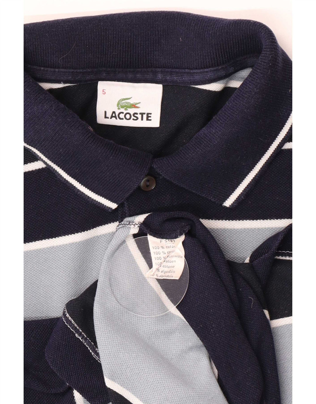 Lacoste Mens Polo Shirt Size 5 Large Navy Blue Striped Cotton