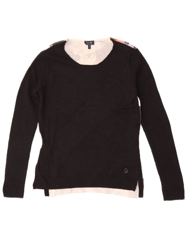 Emporio Armani Womens Boat Neck Jumper Sweater IT 44 Medium Black Floral