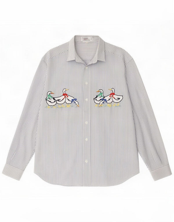 Emmanuel Schvili Womens Graphic Shirt IT 46 Large Blue Pinstripe