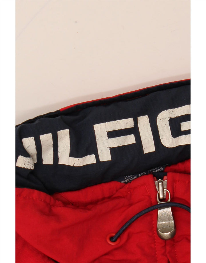 Tommy Hilfiger Mens Hooded Rain Jacket UK 40 Large Red Colourblock Nylon