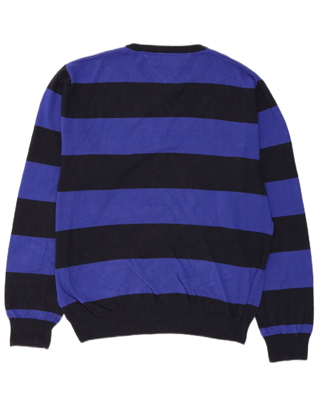 TOMMY HILFIGER Mens Crew Neck Jumper Sweater 2XL Black Striped Cotton