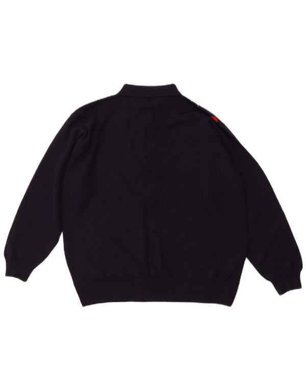 PRINGLE Mens Polo Neck Jumper Sweater Medium Navy Blue Argyle/Diamond