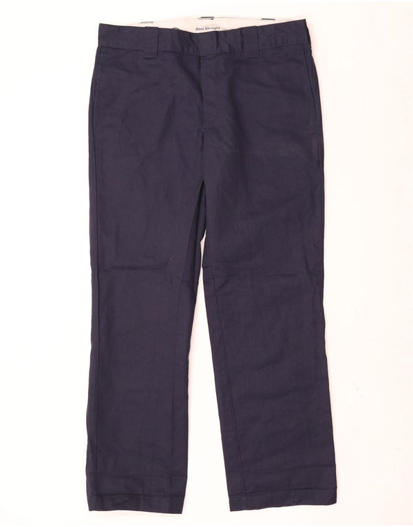 Dickies Mens Slim Straight Chino Trousers W34 L32 Navy Blue Polyester