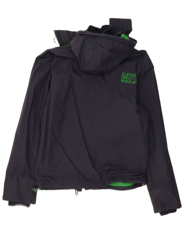 SUPERDRY Womens Hooded Windbreaker Jacket UK 16 Large Navy Blue Polyester