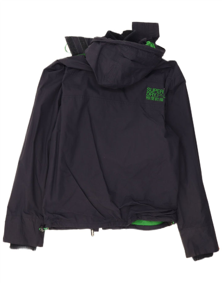SUPERDRY Womens Hooded Windbreaker Jacket UK 16 Large Navy Blue Polyester