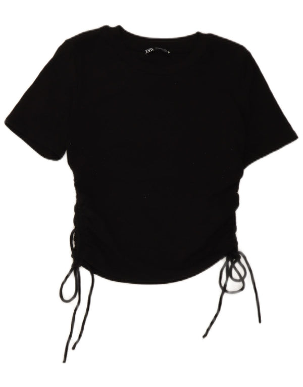 Zara Womens Crop Blouse Top UK 12 Medium Black Polyester