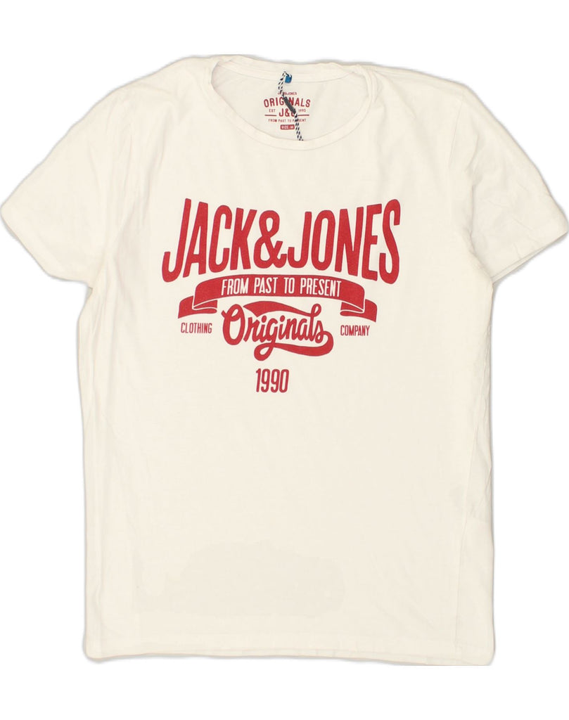 JACK & JONES Mens Graphic T-Shirt Top Medium White Cotton | Vintage Jack & Jones | Thrift | Second-Hand Jack & Jones | Used Clothing | Messina Hembry 
