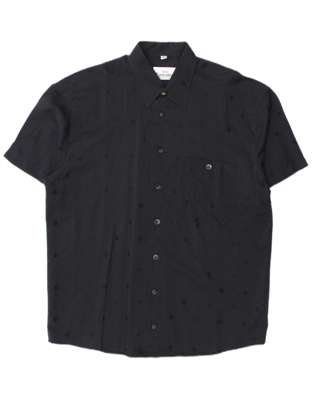 Studio Leonardo Mens Short Sleeve Shirt Size 40 Medium Black Geometric