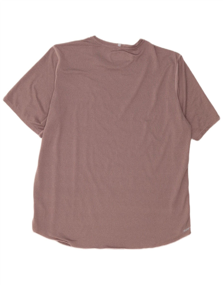 New Balance Mens T-Shirt Top XL Brown Striped Polyester