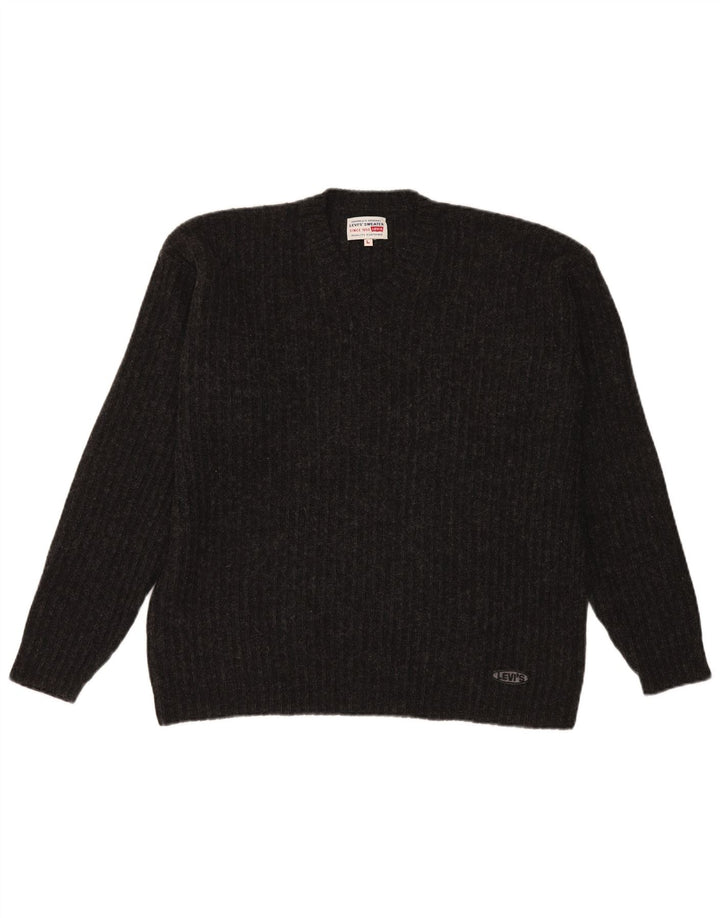 Levi's Mens V-Neck Jumper Sweater Large Black Polyacrylic