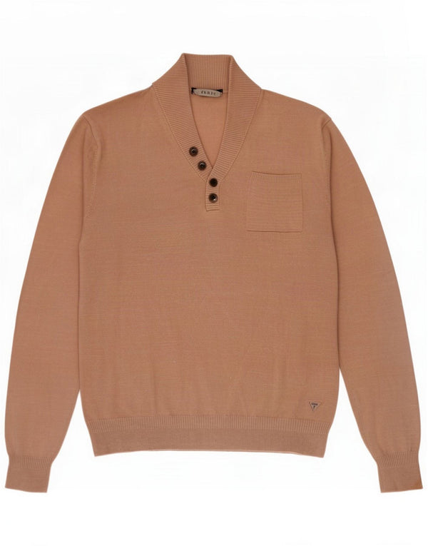 Guess Mens Button Neck Jumper Sweater Medium Beige Cotton