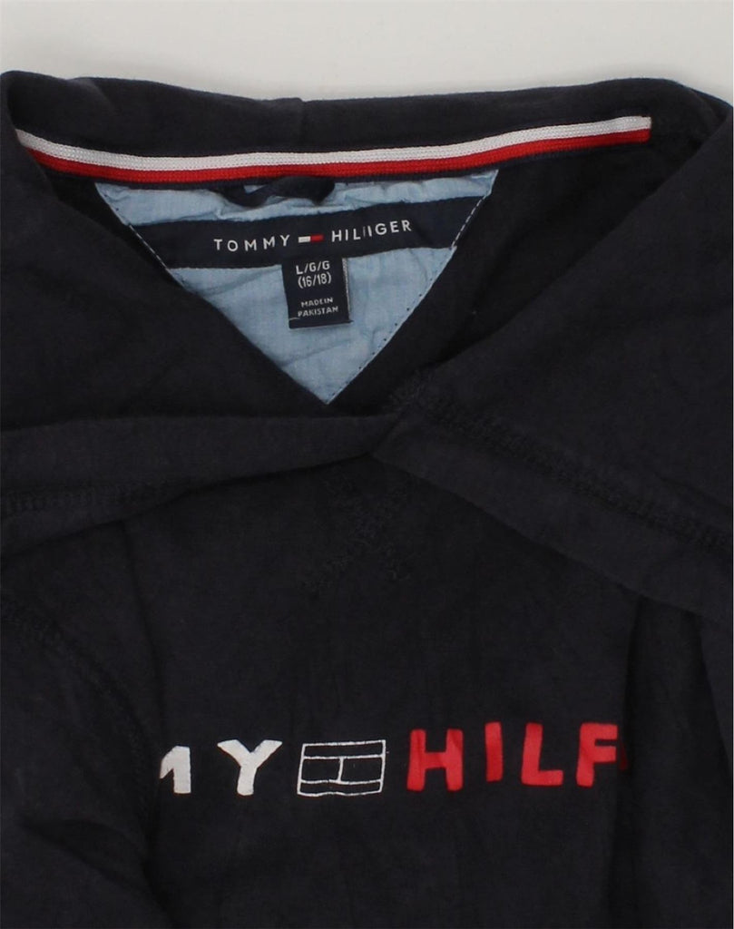 TOMMY HILFIGER Boys Graphic Hoodie Jumper 15-16 Years Large Navy Blue | Vintage Tommy Hilfiger | Thrift | Second-Hand Tommy Hilfiger | Used Clothing | Messina Hembry 