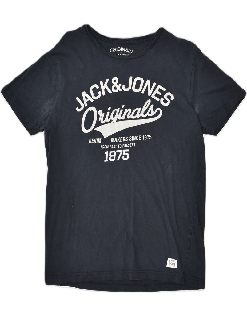 JACK & JONES Mens Graphic T-Shirt Top Medium Black Cotton | Vintage | Thrift | Second-Hand | Used Clothing | Messina Hembry 