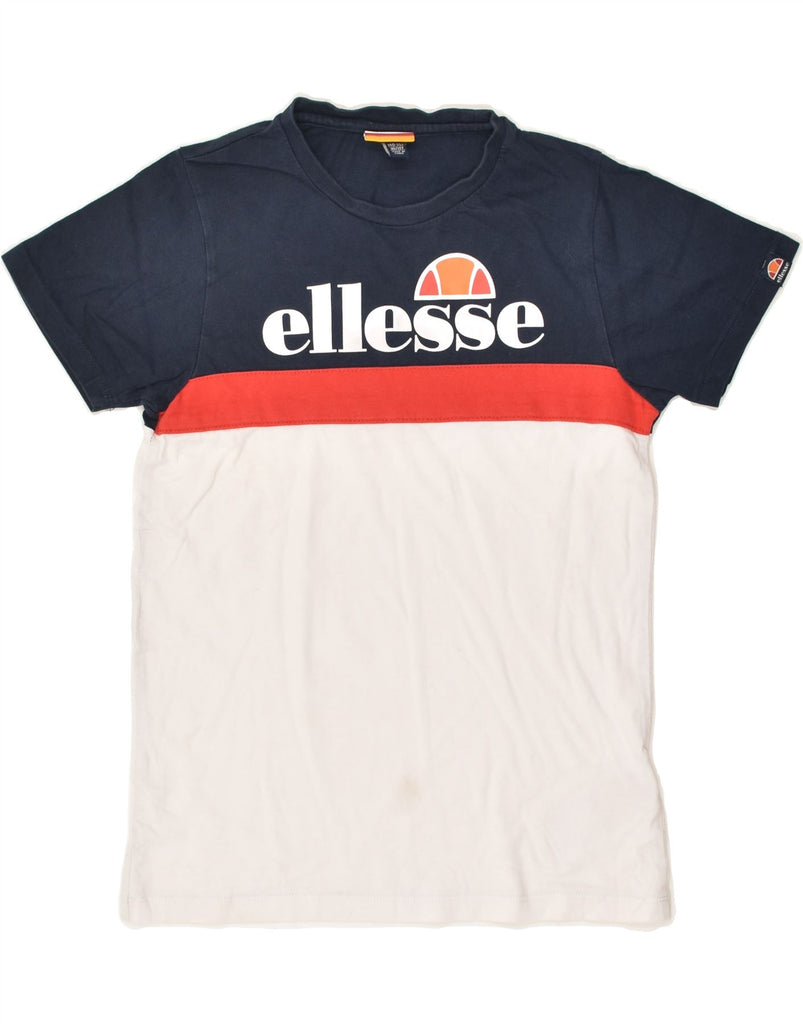 ELLESSE Boys Graphic T-Shirt Top 10-11 Years Navy Blue Colourblock Cotton | Vintage Ellesse | Thrift | Second-Hand Ellesse | Used Clothing | Messina Hembry 