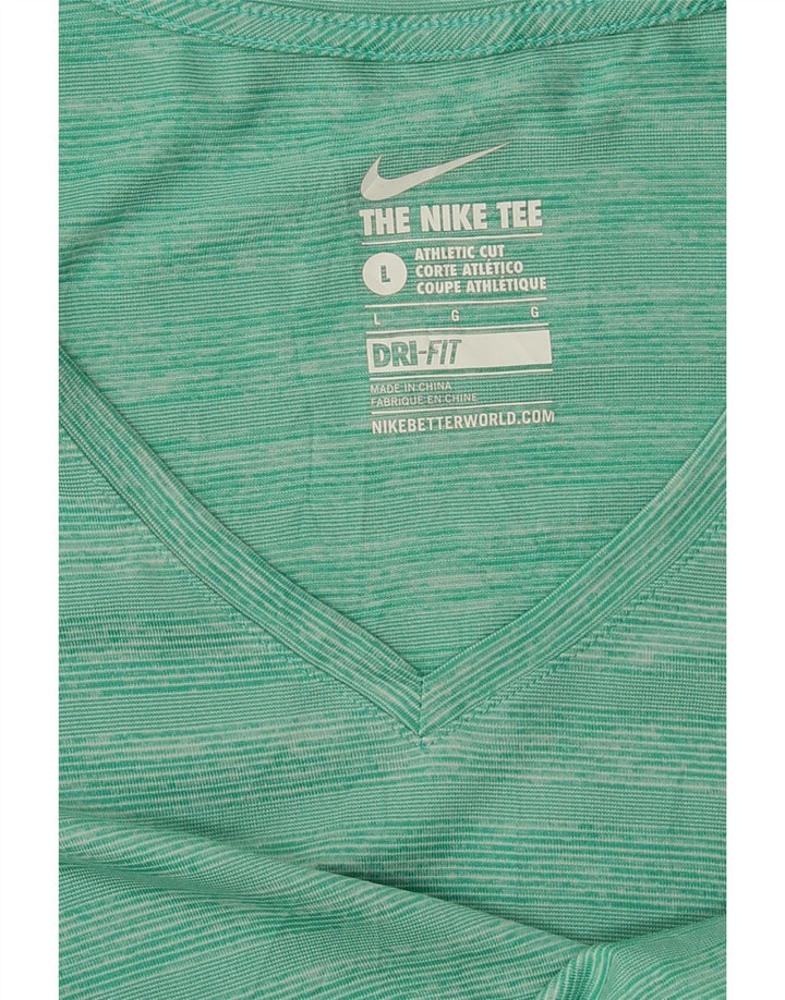 NIKE Womens Dri Fit T-Shirt Top UK 14 Large Green Pinstripe Vintage Nike and Second-Hand Nike from Messina Hembry 