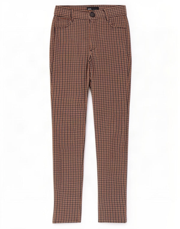 Zara Womens Slim Casual Trousers XS W24 L26 Brown Houndstooth