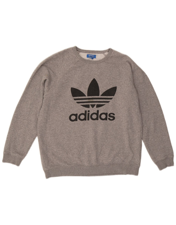 ADIDAS Mens Graphic Sweatshirt Jumper Large Grey Flecked Cotton