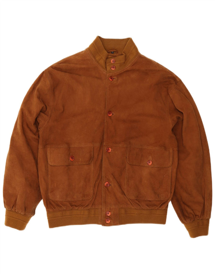 Vintage Mens Suede Bomber Jacket IT 56 3XL Brown Leather