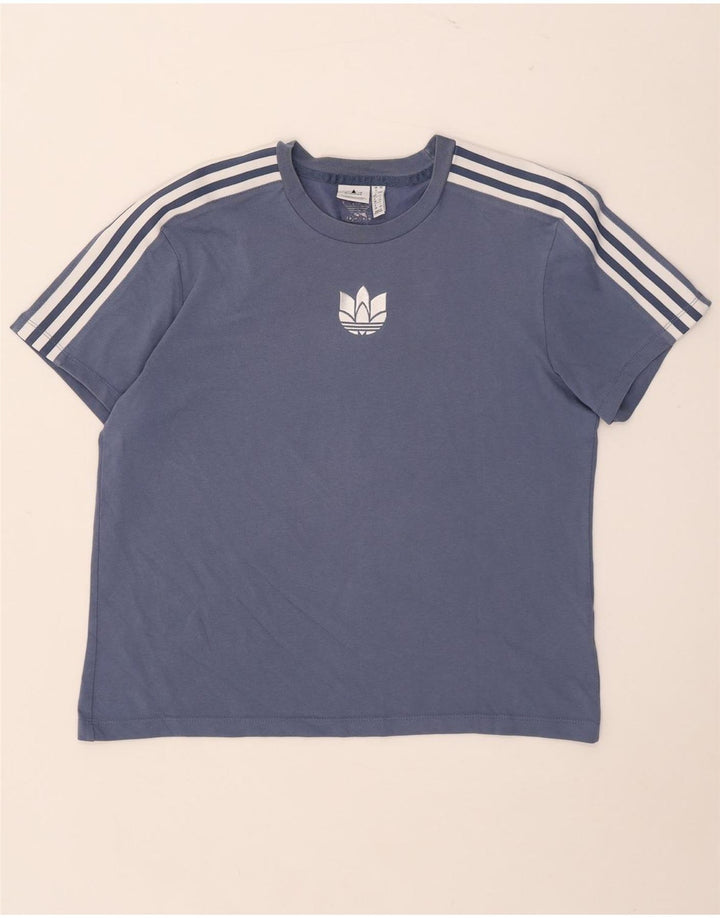 Adidas Womens T-Shirt Top UK 12 Medium Blue Cotton