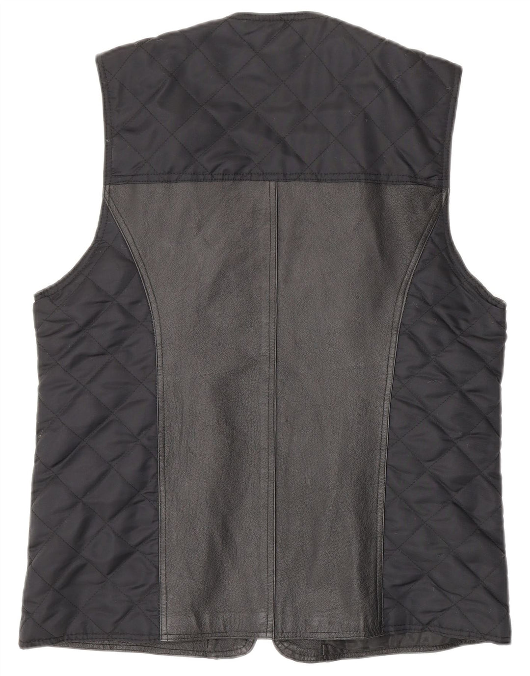 Vintage Womens Quilted Leather Gilet UK 12/14 Medium Navy Blue