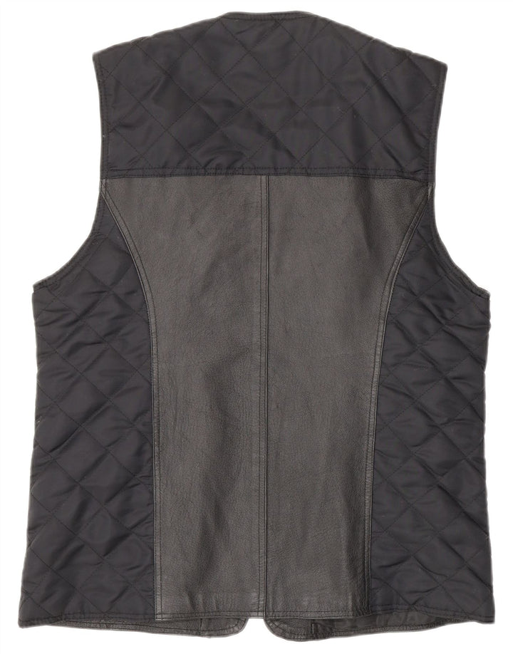 Vintage Womens Quilted Leather Gilet UK 12/14 Medium Navy Blue