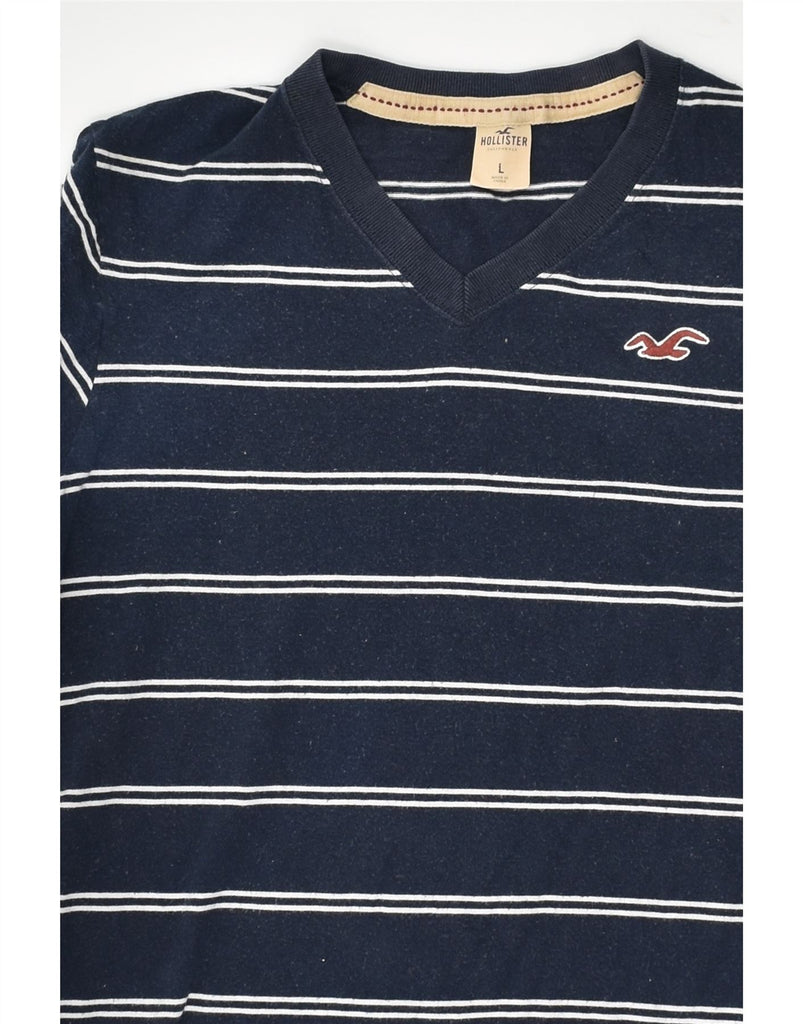 HOLLISTER Mens Slim T-Shirt Top Large Navy Blue Striped Cotton | Vintage Hollister | Thrift | Second-Hand Hollister | Used Clothing | Messina Hembry 