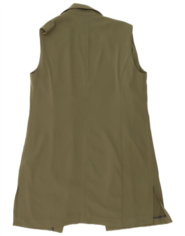 Vintage Womens Longline Longline Waistcoat UK 12 Medium Khaki Polyester