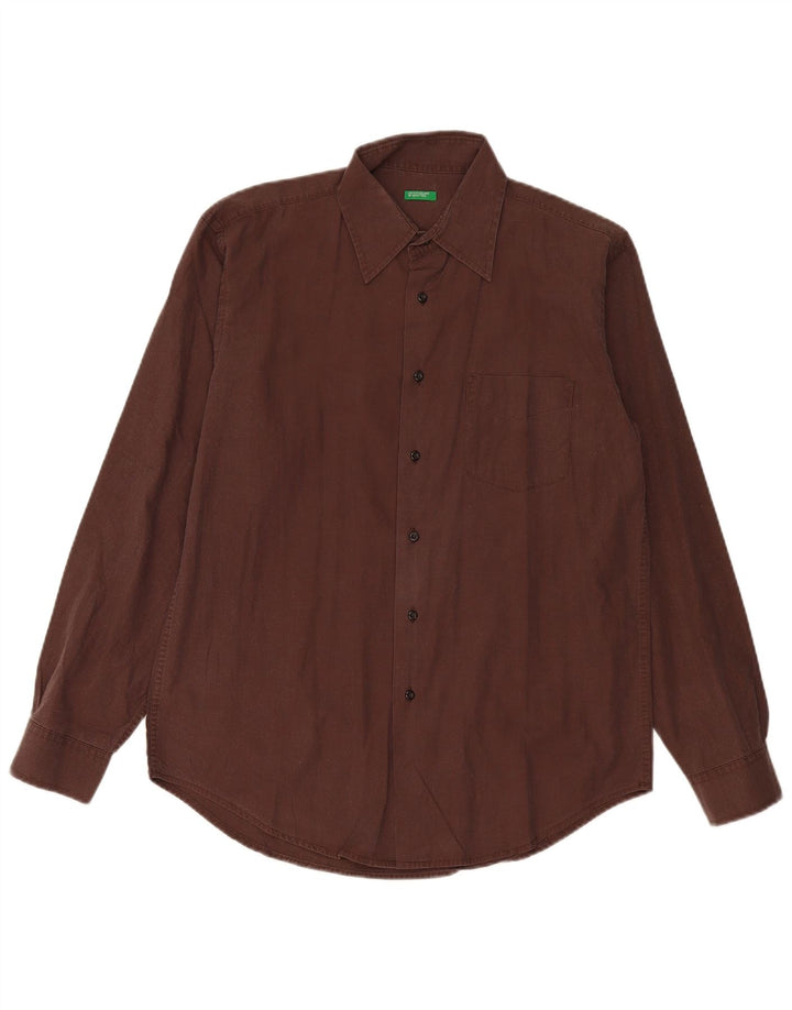Benetton Mens Shirt Medium Burgundy Cotton