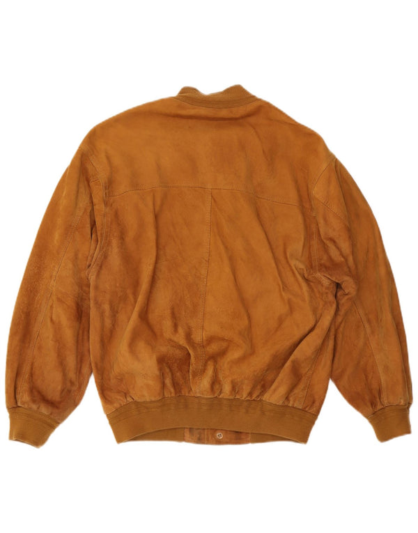 VINTAGE Mens Suede Bomber Jacket UK 38 Medium Beige Leather