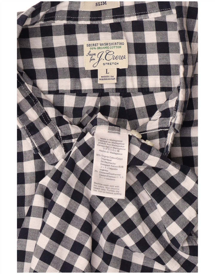J. Crew Mens Slim Shirt Large Navy Blue Gingham Cotton