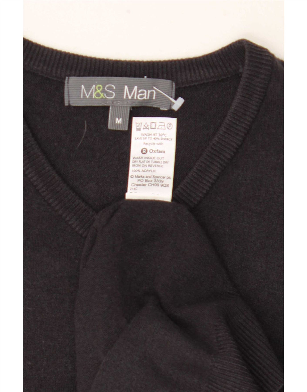 Marks & Spencer Mens V-Neck Jumper Sweater Medium Black Acrylic