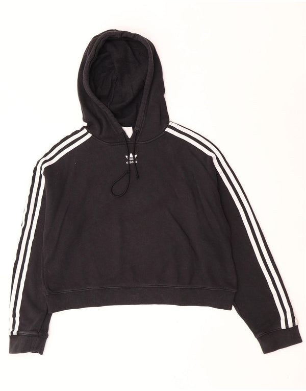 Adidas Womens Crop Oversized Hoodie Jumper UK 10 Small Black Cotton